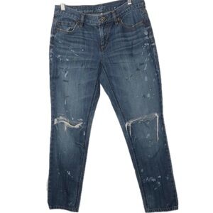 LOFT Lean Boyfriend Paint Splatter Distressed Deconstructed Mid Rise‎ Jeans 4/27